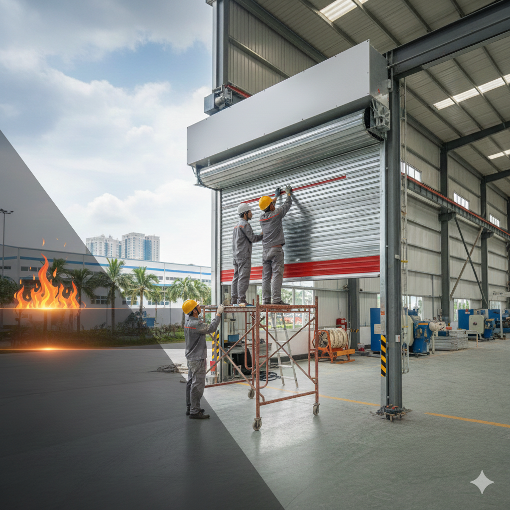 Lắp đặt ray dẫn hướng và trục cuốn